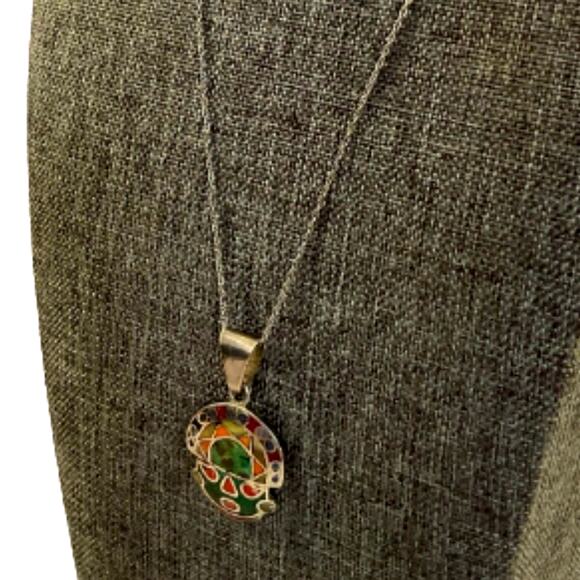 Artisan Sterling Silver Mayan Aztec Face Necklace – Stone Inlay, 925, Vintage - Picture 3 of 6